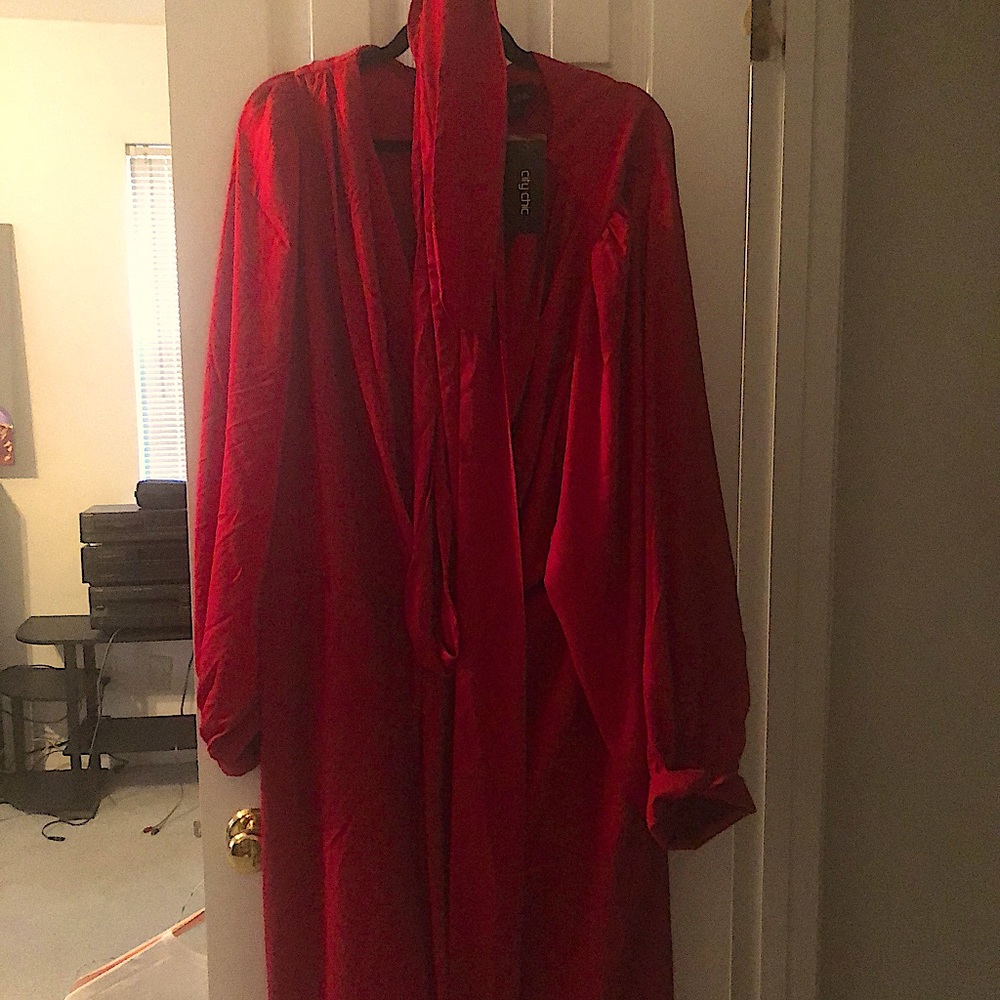 Red high low faux wrapped dress